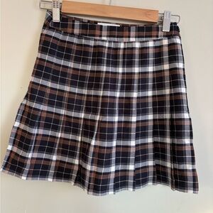 Urban Outfitters Plaid Pleated Mini Skirt - Black and Brown